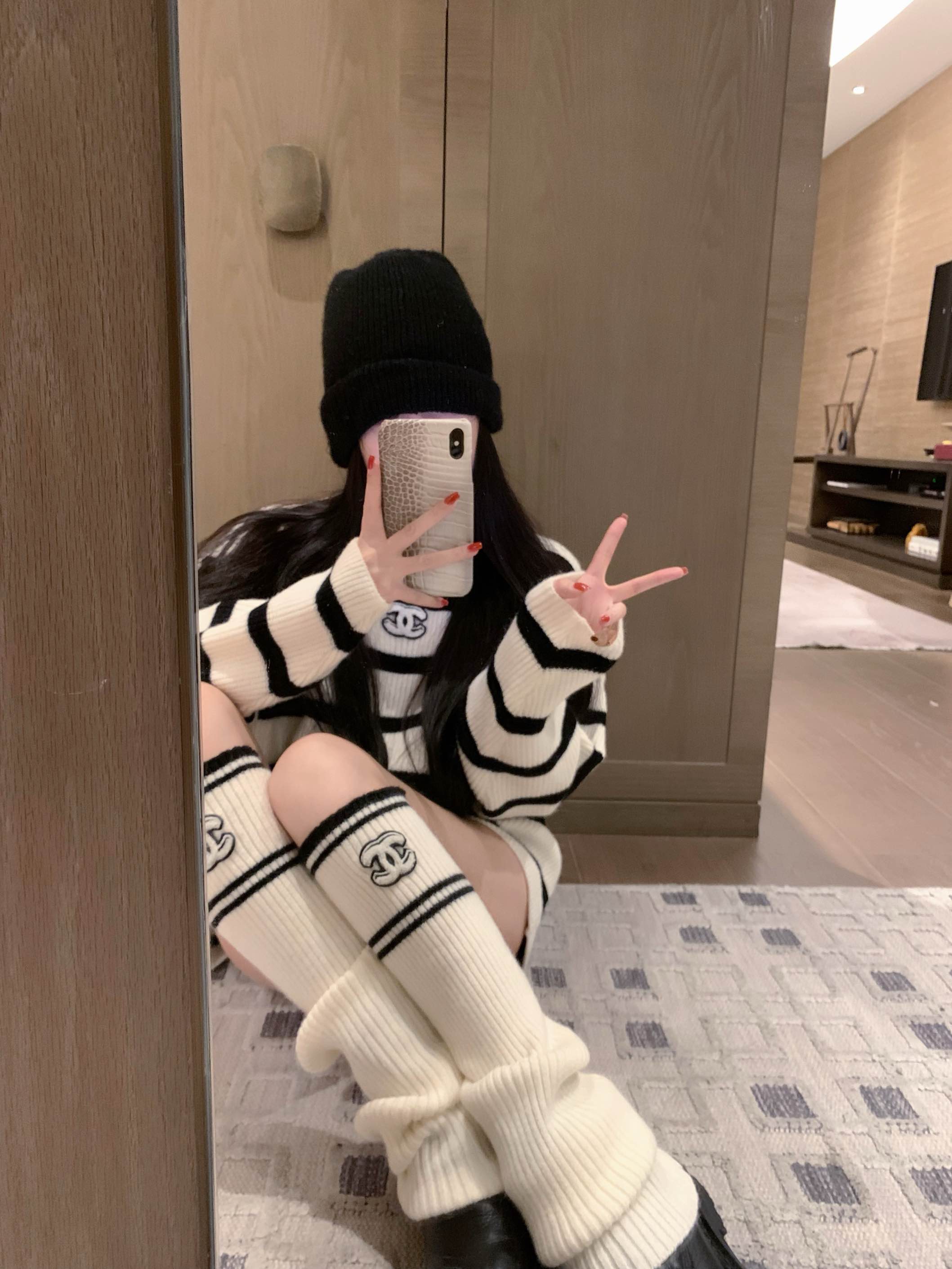 샤*넬 니트&레그워머 세트